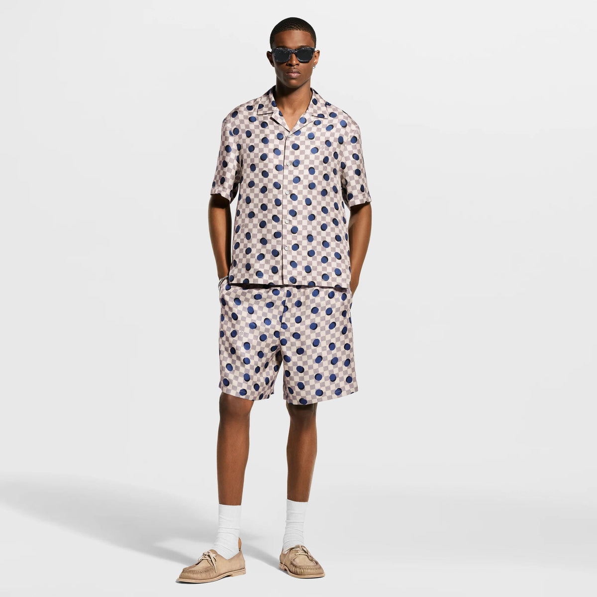 Men's Damier Silk Short-Sleeved Shirt