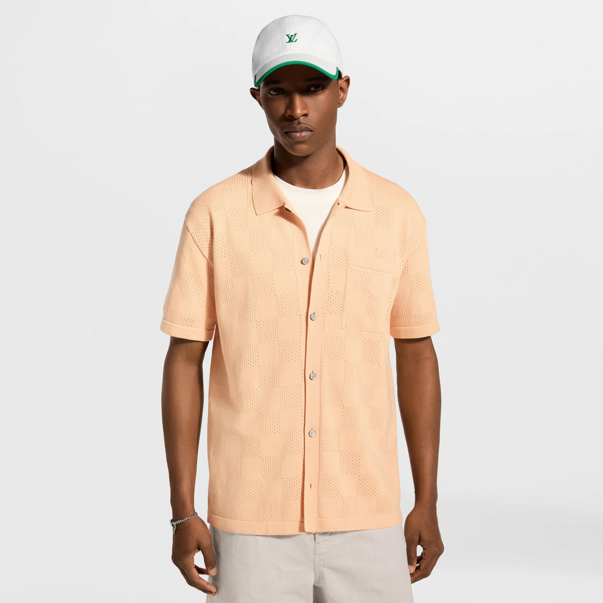 Men's Damier Pointelle Short-Sleeved Shirt
