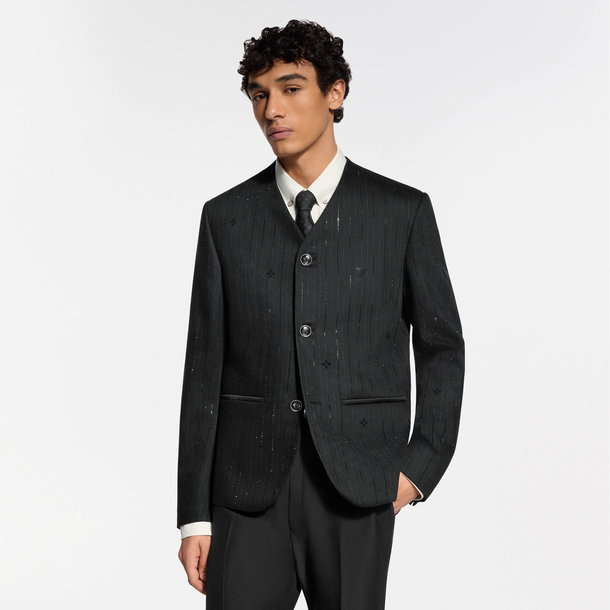 Men's Embellished Pinstripe V-Neck Jacket