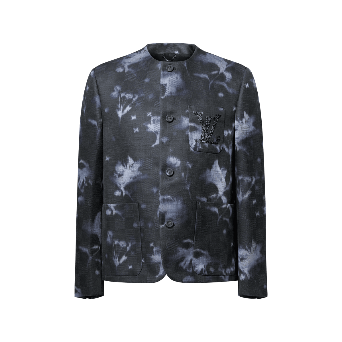 Men's Embellished Cotton Silk Collarless Jacket