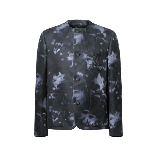 Men's Embellished Cotton Silk Collarless Jacket