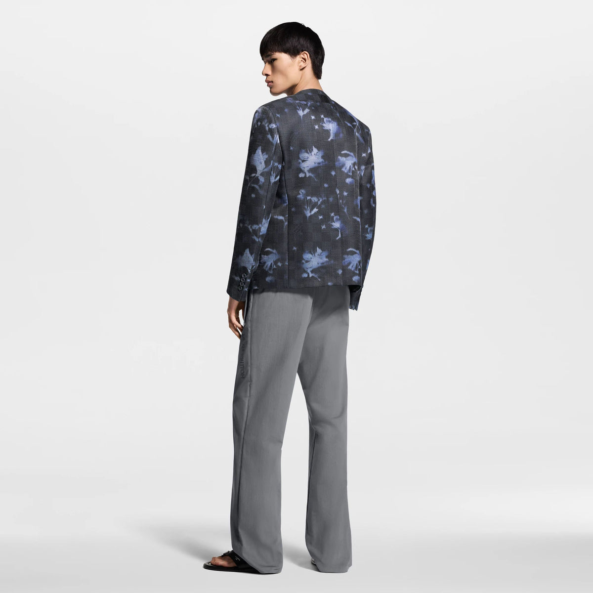 Men's Embellished Cotton Silk Collarless Jacket