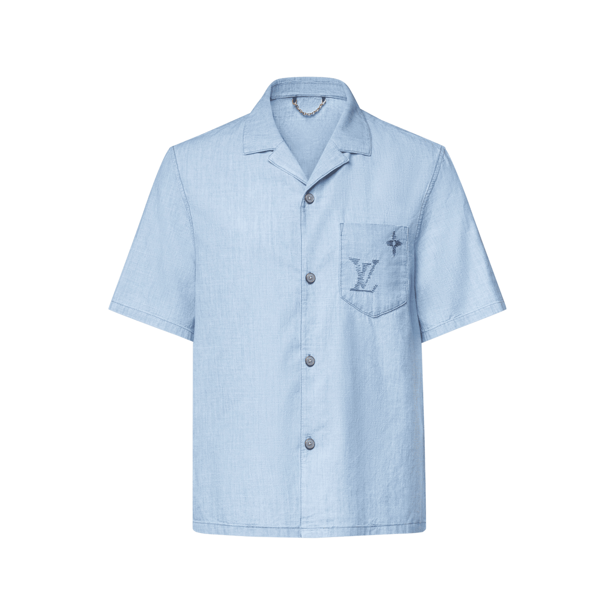 Men's Embroidered Signature Chambray Short-Sleeved Shirt