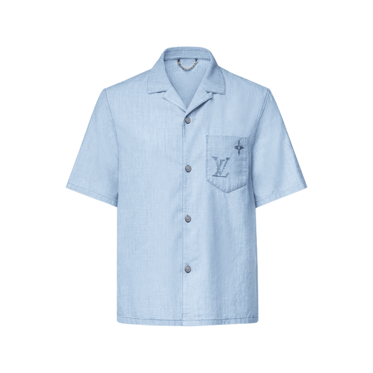 Men's Embroidered Signature Chambray Short-Sleeved Shirt