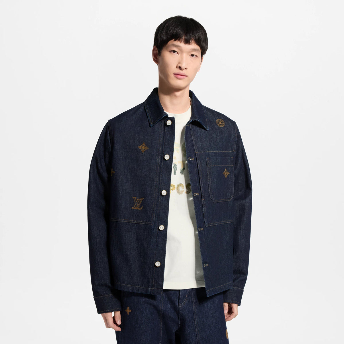 Men's Embroidered Signature Denim Overshirt