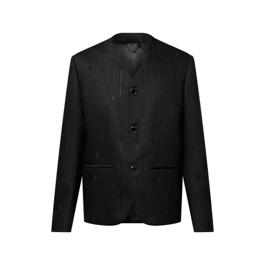 Men's Embellished Pinstripe V-Neck Jacket