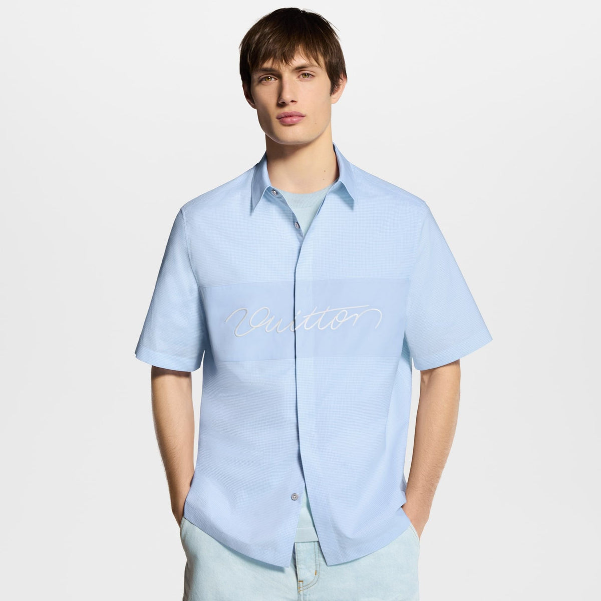 Men's Embroidered Signature Cotton Short-Sleeved Shirt
