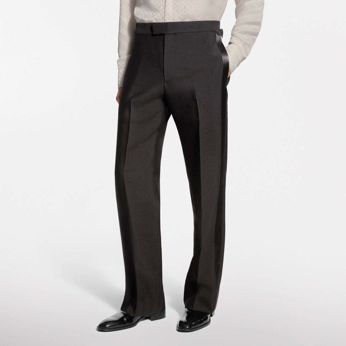 Men's Wool-Silk Crepe Evening Tuxedo Pants