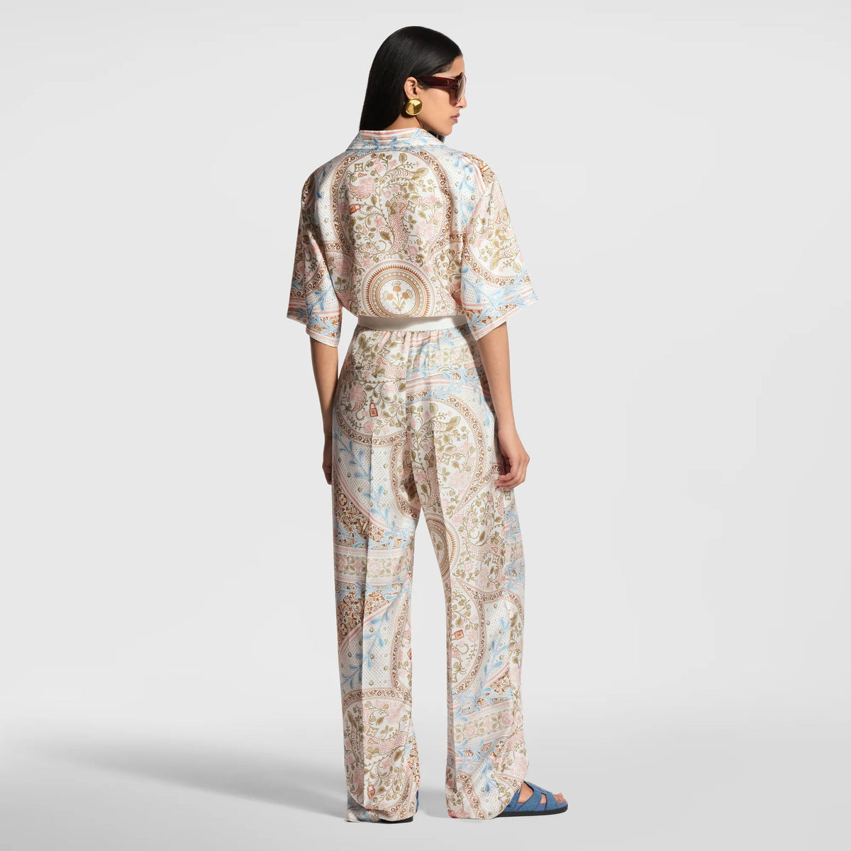 Women's Flower Foulard Wide-Cut Pants