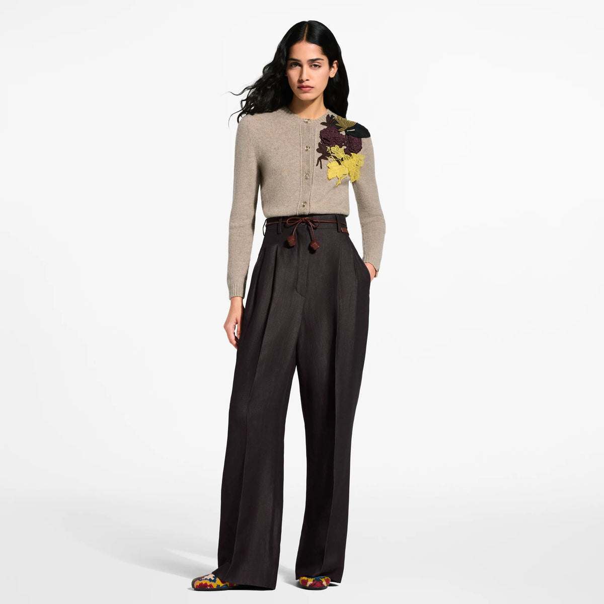 Women's Floral Detail Cashmere Knit Cardigan