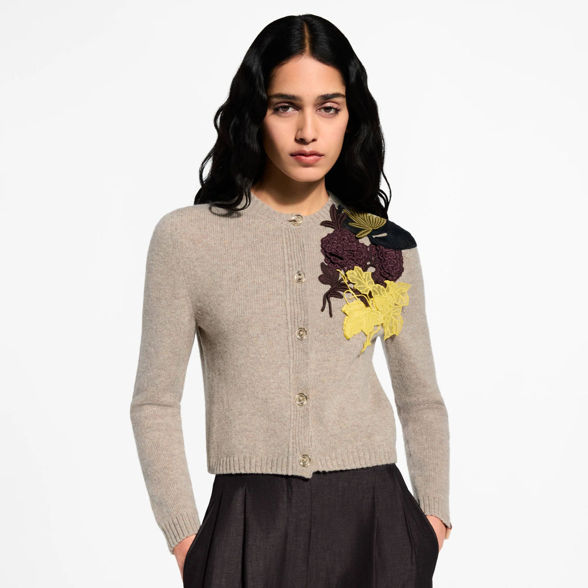 Women's Floral Detail Cashmere Knit Cardigan