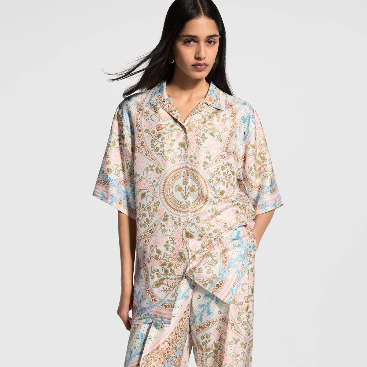 Women's Flower Foulard Silk Twill Shirt