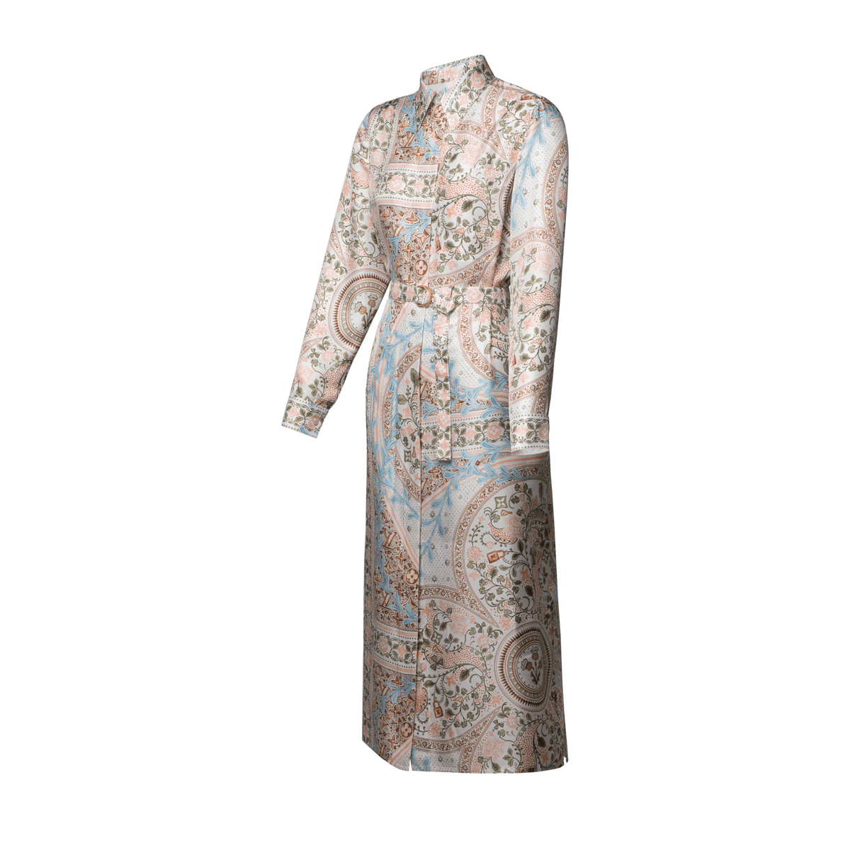 Women's Flower Foulard Silk Twill Shirt Dress