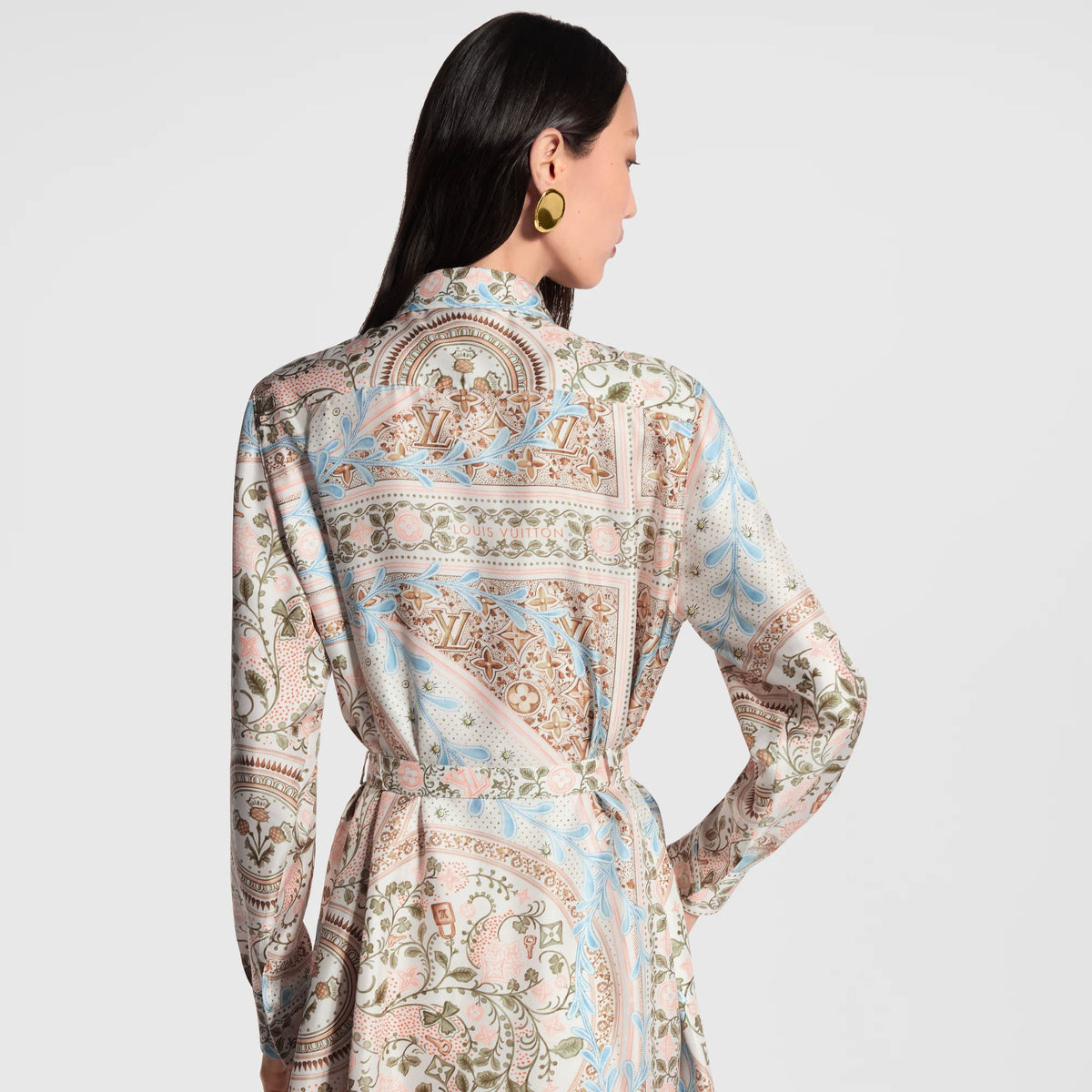 Women's Flower Foulard Silk Twill Shirt Dress