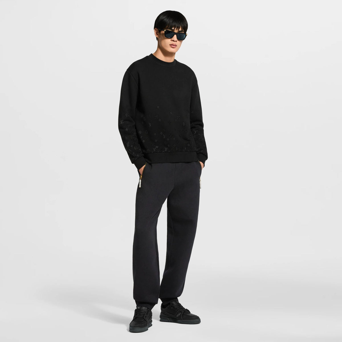 Men's Flock Print Gradient Long-Sleeved Crewneck