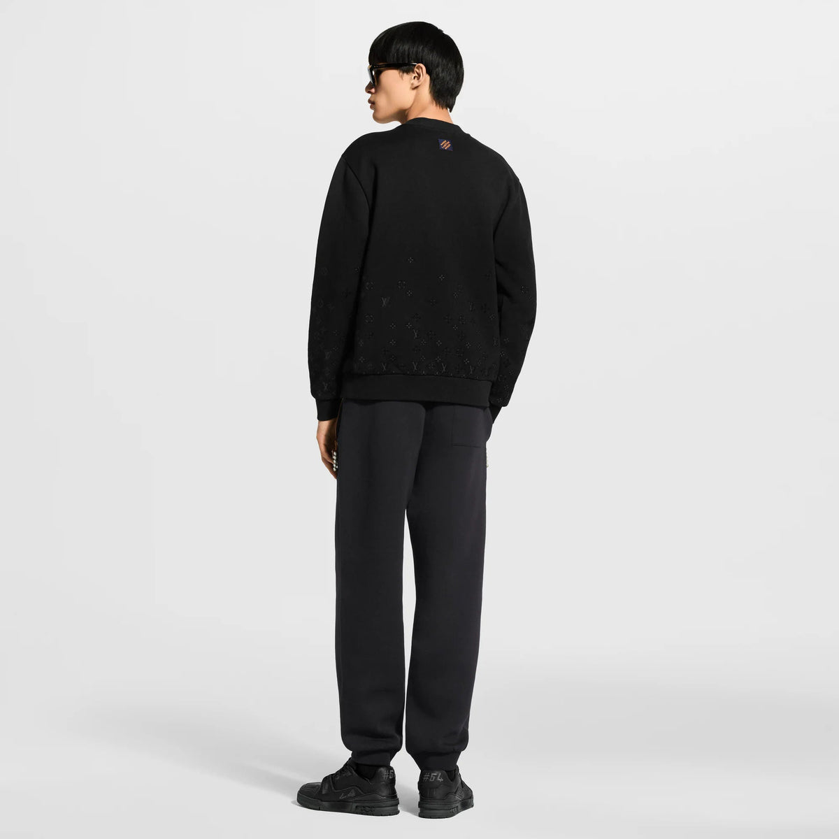 Men's Flock Print Gradient Long-Sleeved Crewneck