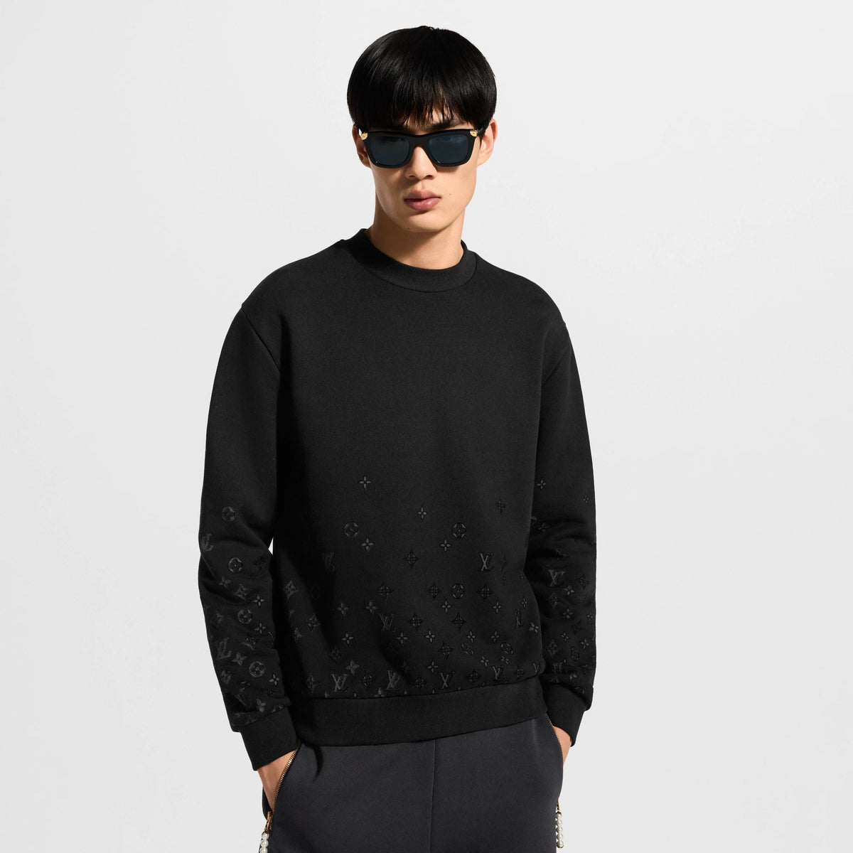 Men's Flock Print Gradient Long-Sleeved Crewneck