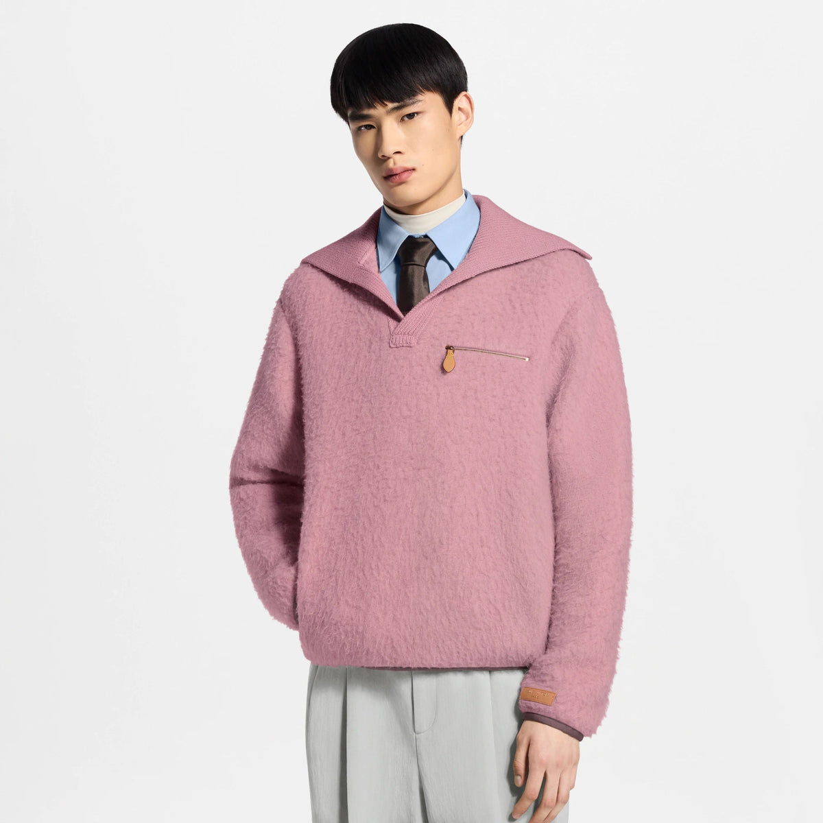 Men's Knitted Collar Brushed Fleece Pullover