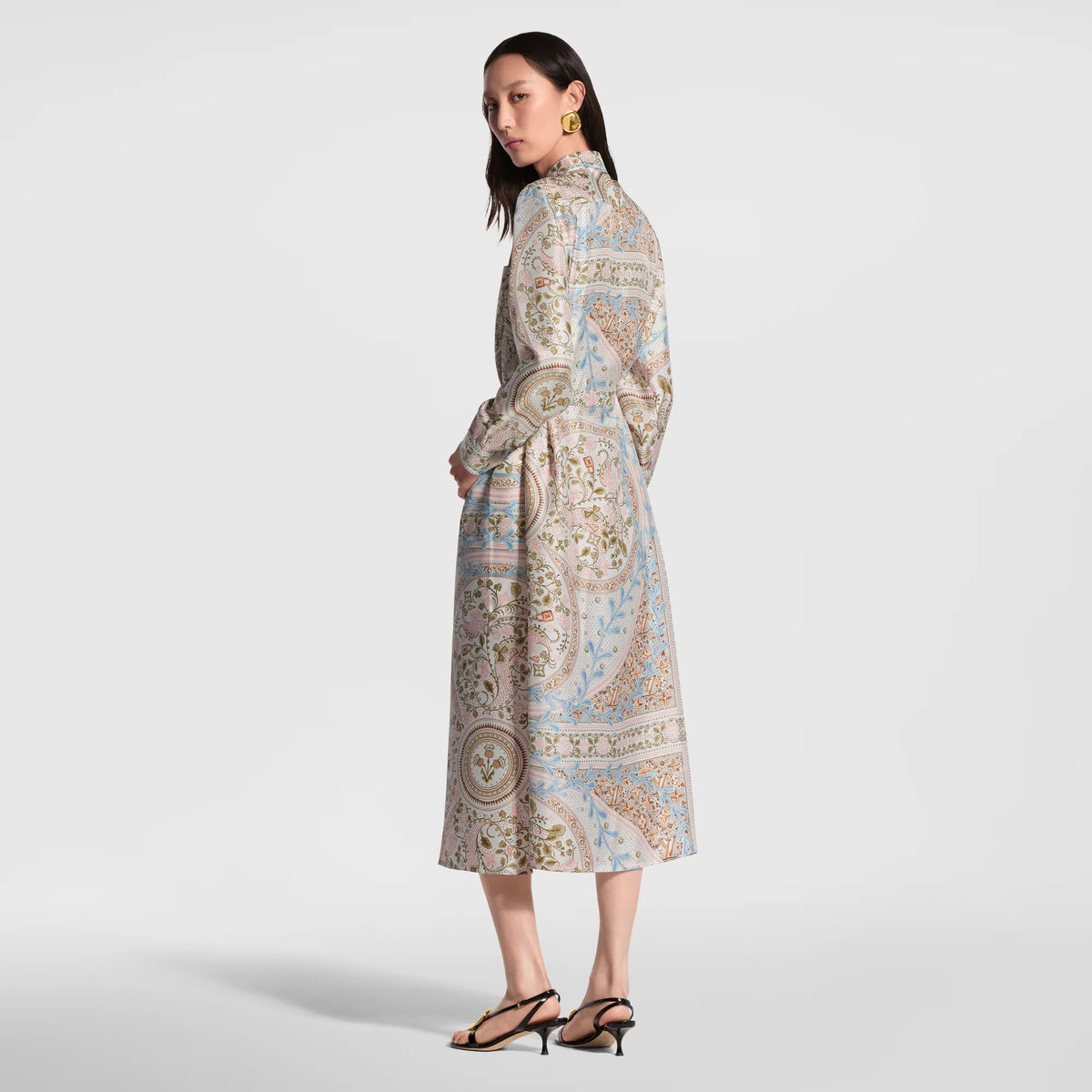 Women's Flower Foulard Silk Twill Shirt Dress
