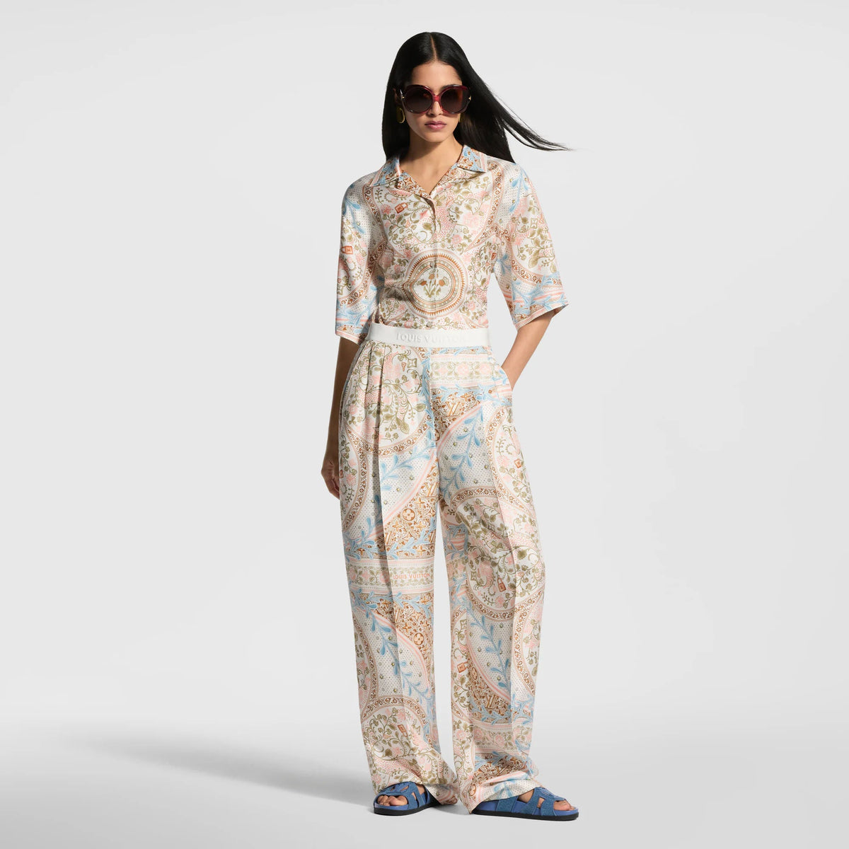 Women's Flower Foulard Wide-Cut Pants