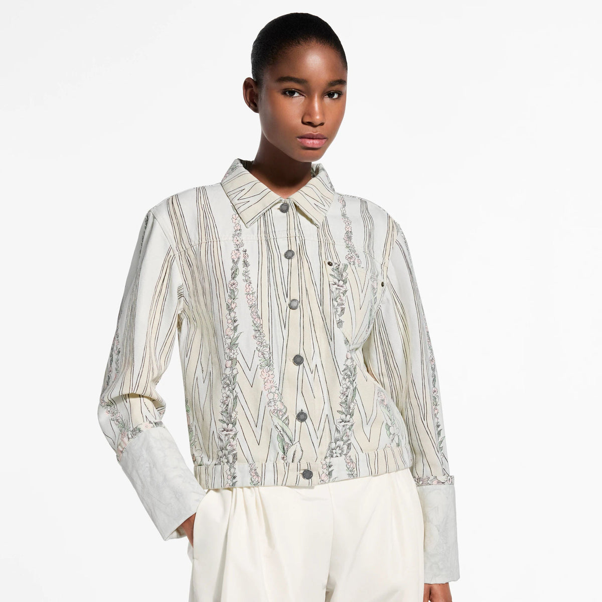 Women's Floral Wallpaper Print Denim Jacket