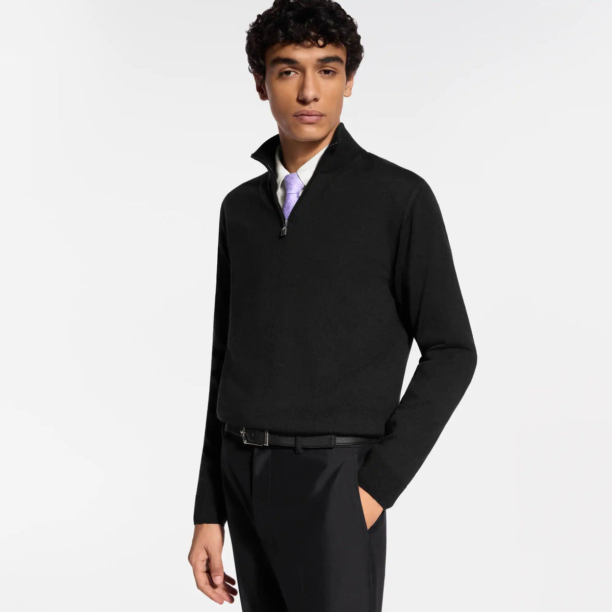 Men's Wool-Silk-Cashmere Formal Half-Zip Sweater