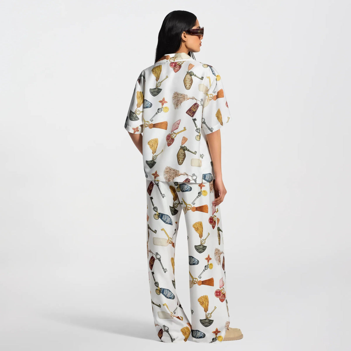 Women's Getaway Print Silk Twill Wide-Leg Pajamas