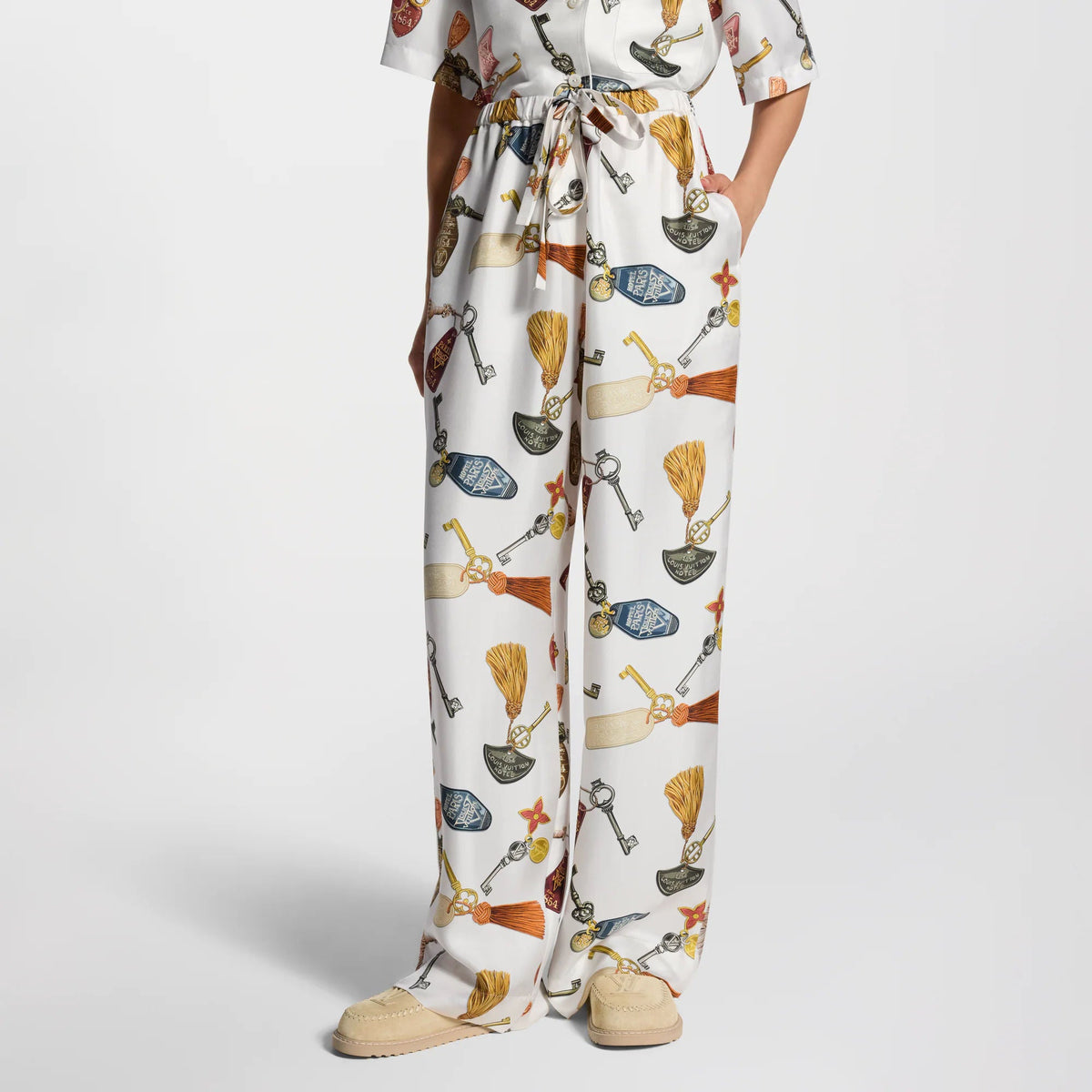 Women's Getaway Print Silk Twill Wide-Leg Pajamas