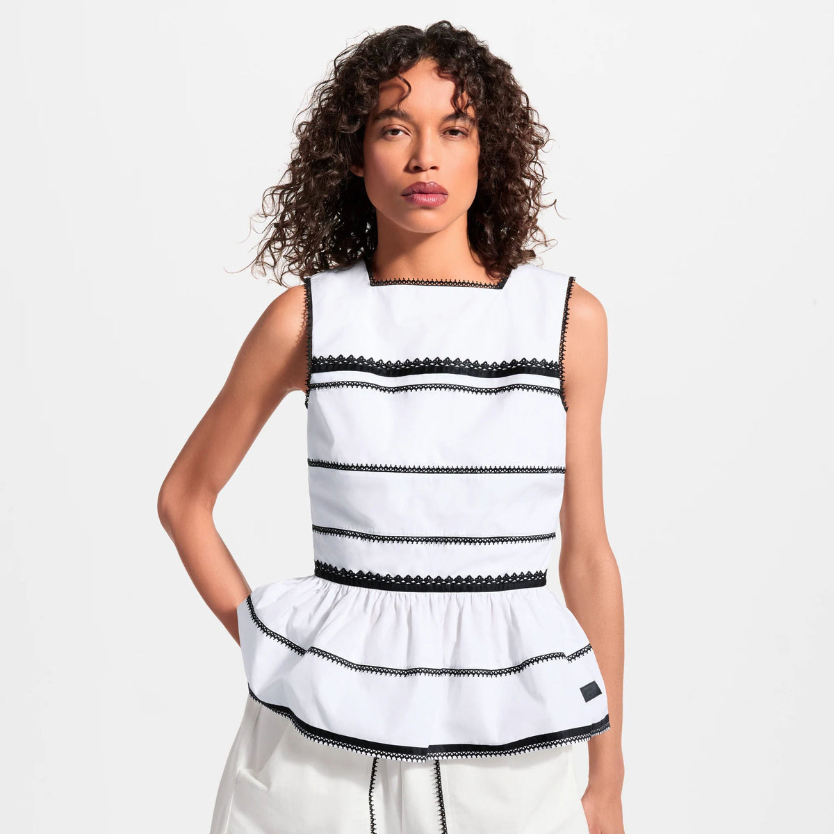 Women's Graphic Lace Accent Peplum Top