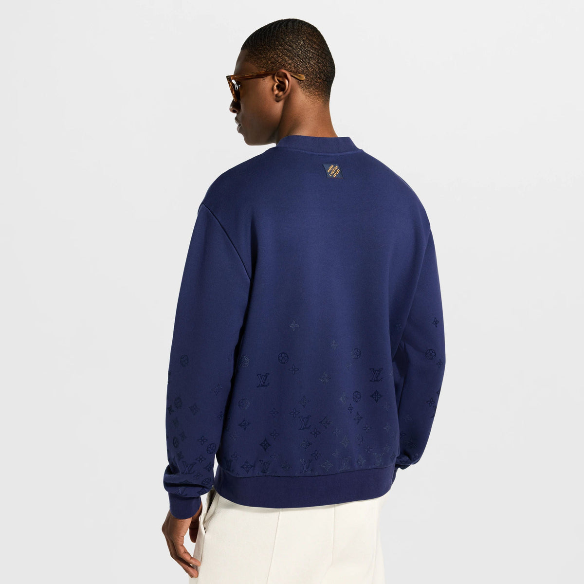 Men's Gradient Signature Flock Print Long-Sleeved Crewneck