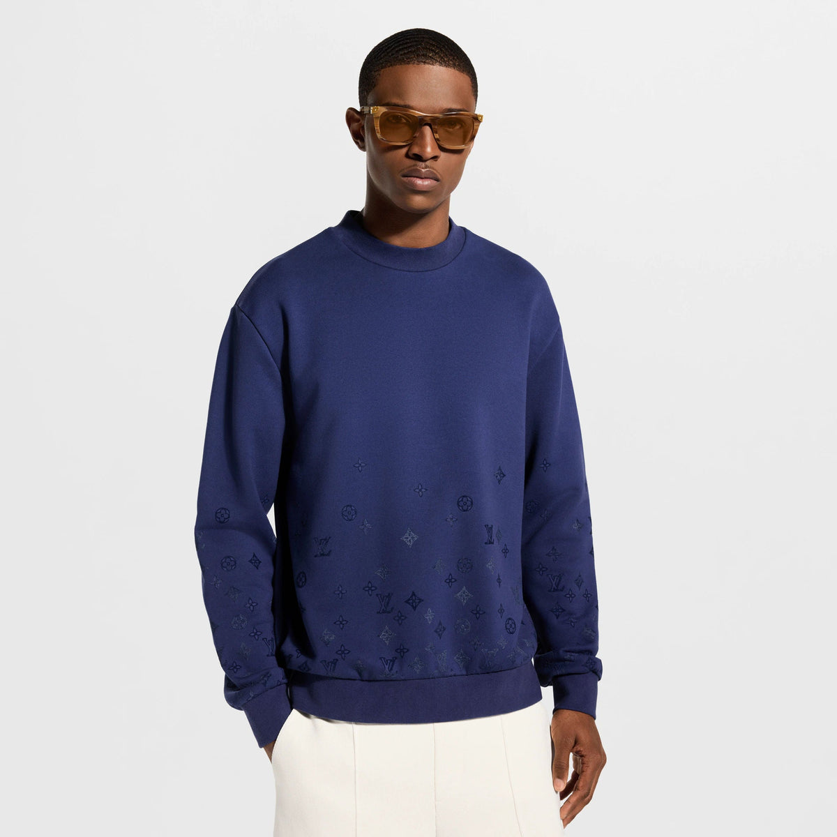Men's Gradient Signature Flock Print Long-Sleeved Crewneck