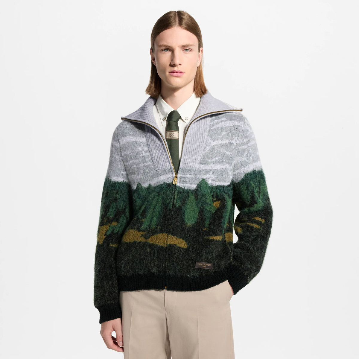 Men's Jacquard Zippered Turtleneck Cardigan