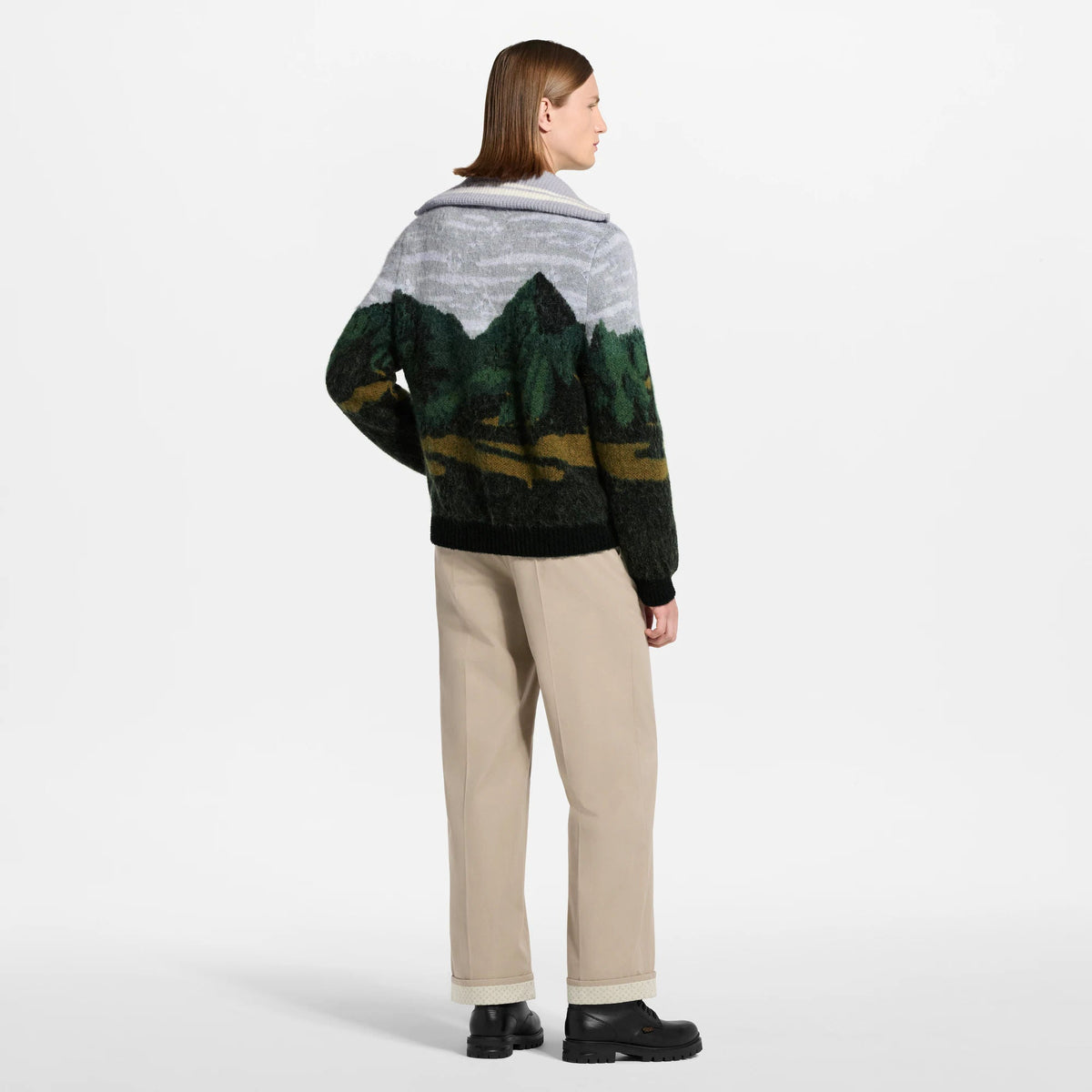 Men's Jacquard Zippered Turtleneck Cardigan