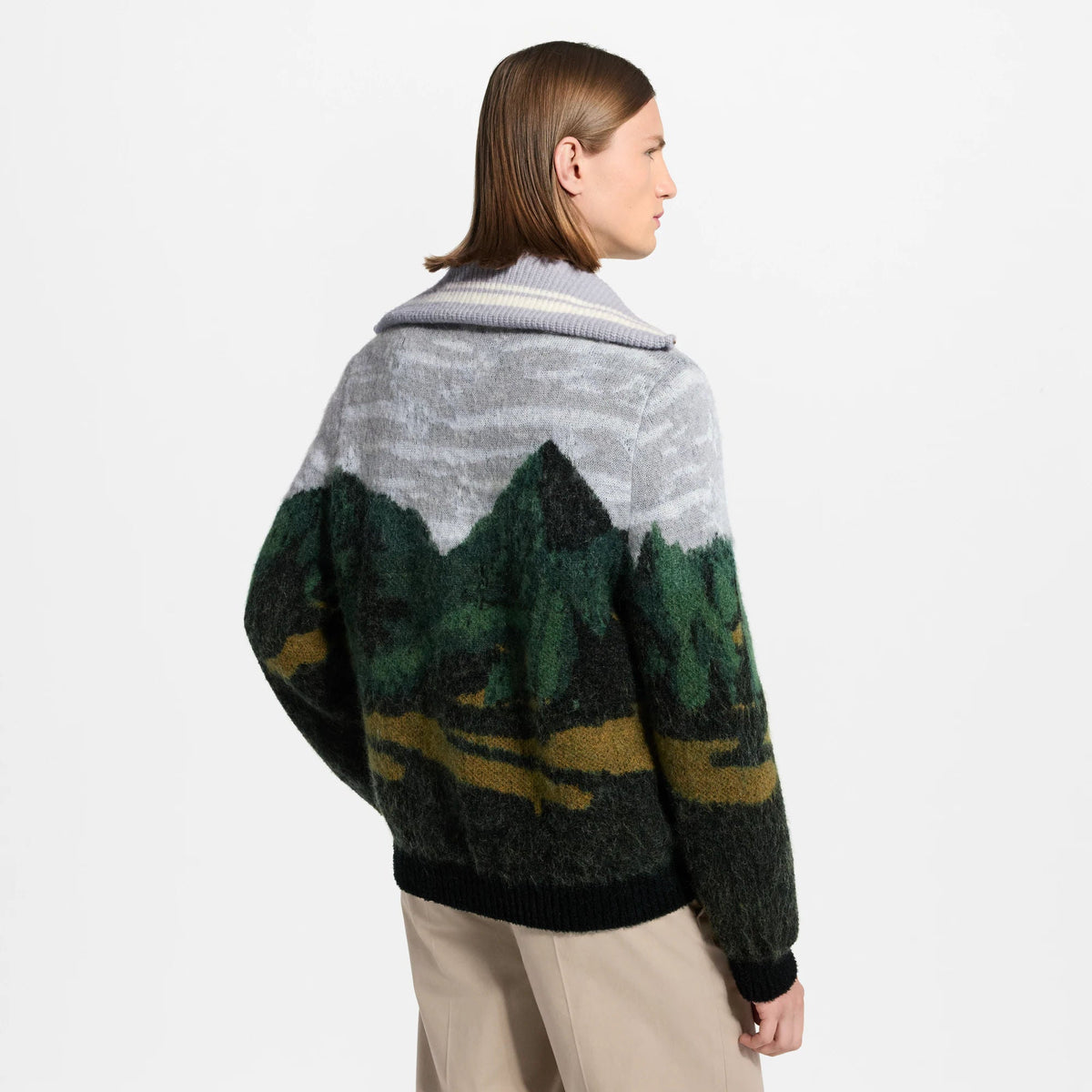 Men's Jacquard Zippered Turtleneck Cardigan