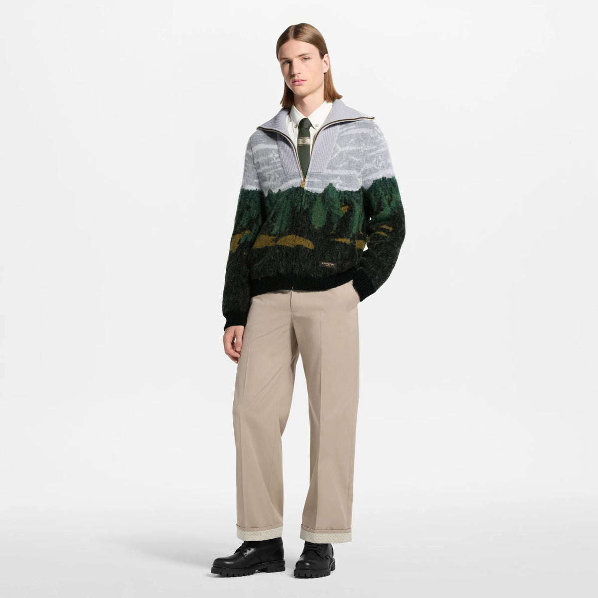 Men's Jacquard Zippered Turtleneck Cardigan