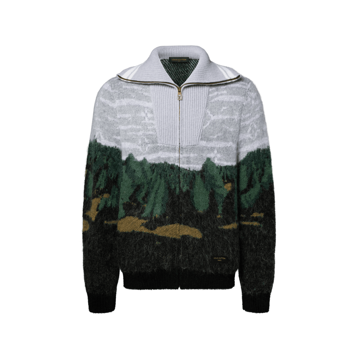 Men's Jacquard Zippered Turtleneck Cardigan