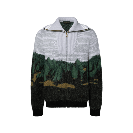 Men's Jacquard Zippered Turtleneck Cardigan