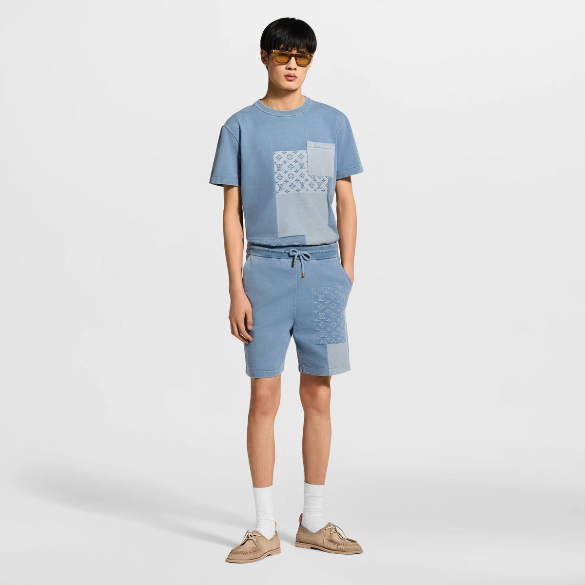 Men's Knitted Patchwork Denim Shorts