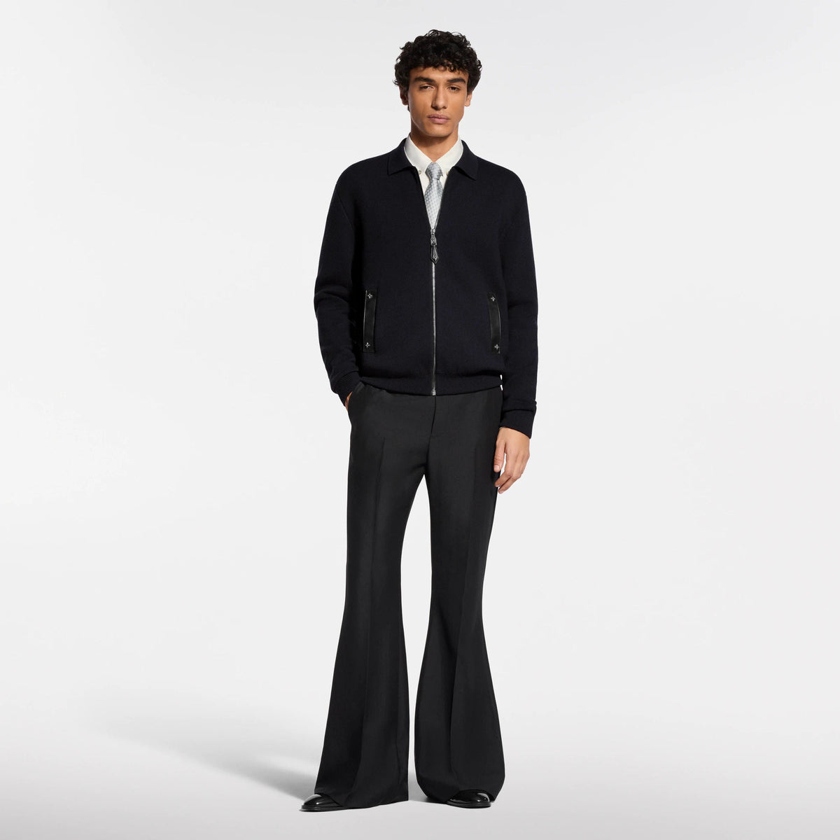 Men's Knit Wool Blouson With Leather Details