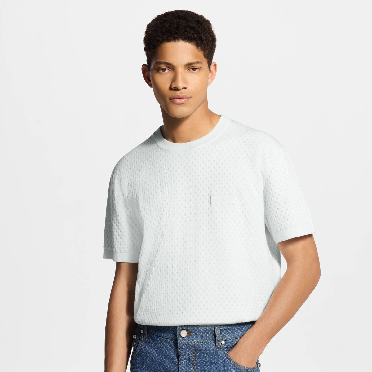 Men's Knitted Mesh Short-Sleeved Crewneck