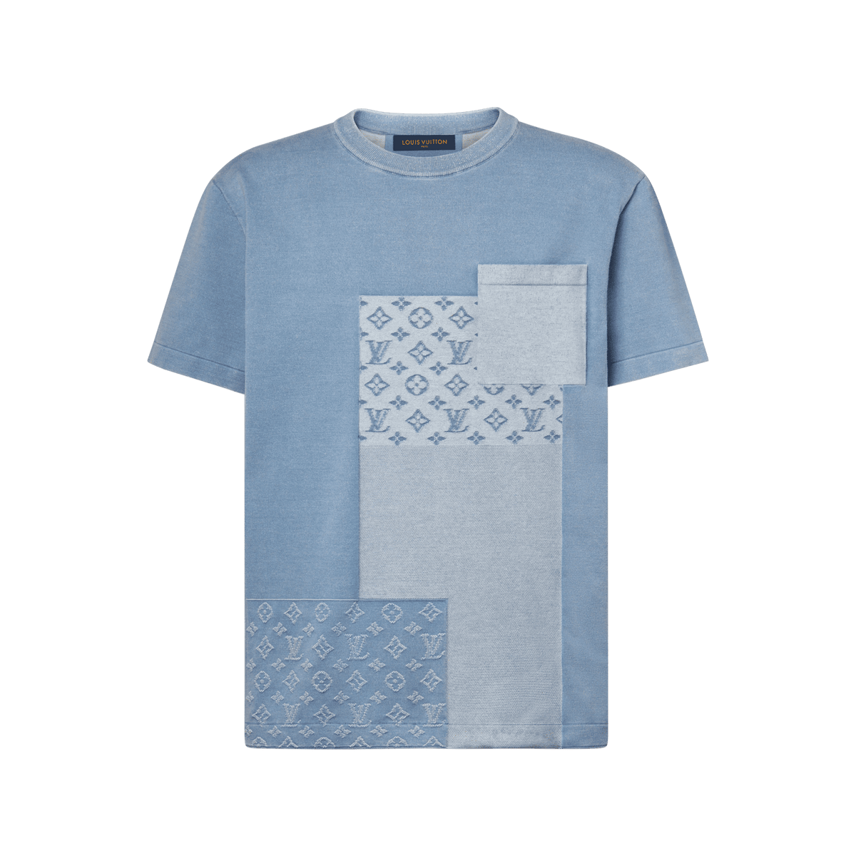 Men's Knitted Patchwork Denim Short-Sleeved Crewneck