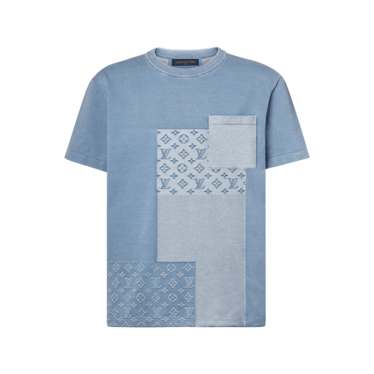 Men's Knitted Patchwork Denim Short-Sleeved Crewneck