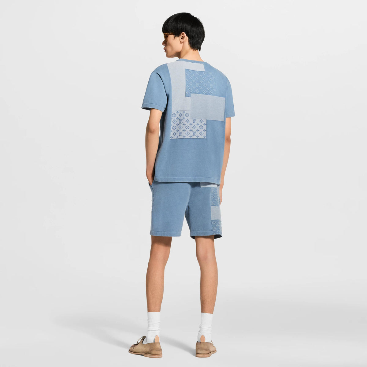 Men's Knitted Patchwork Denim Short-Sleeved Crewneck