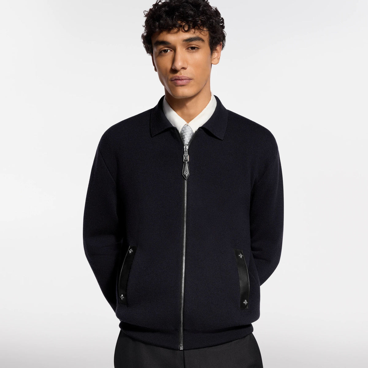 Men's Knit Wool Blouson With Leather Details