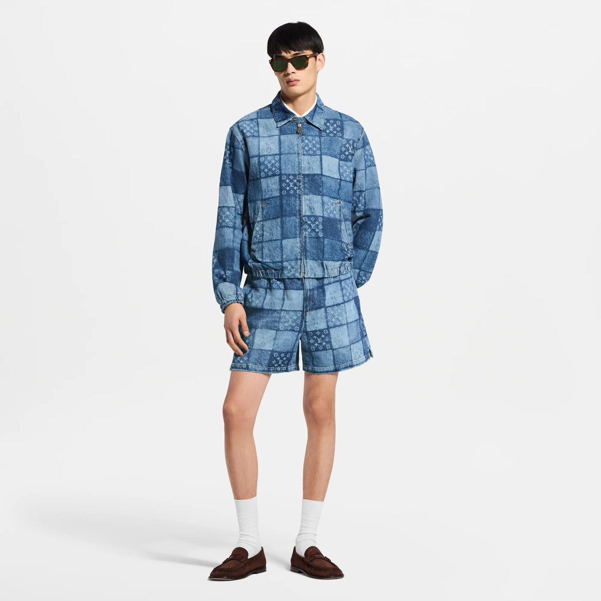 Men's Lasered Signature Patchwork Denim Shorts