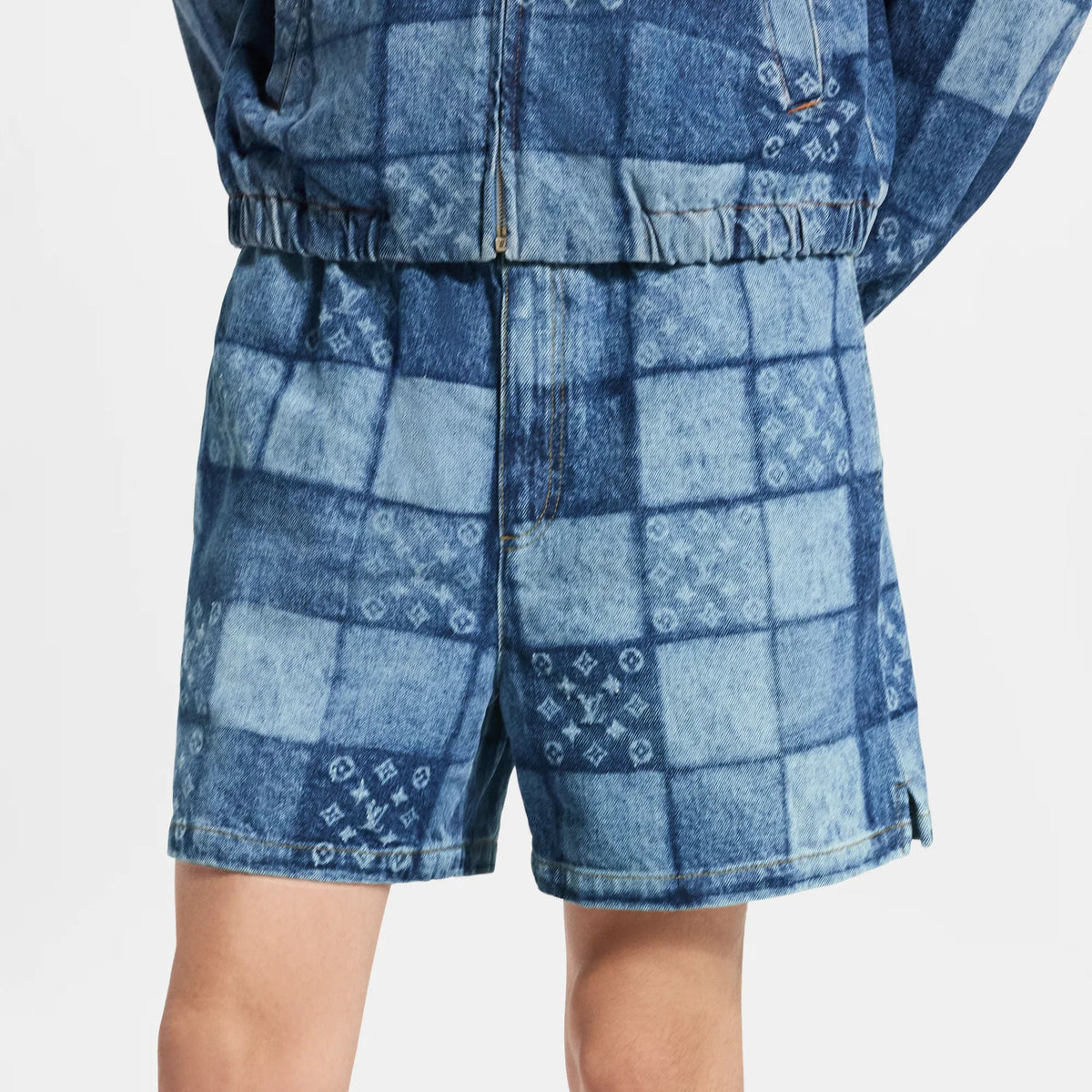 Men's Lasered Signature Patchwork Denim Shorts