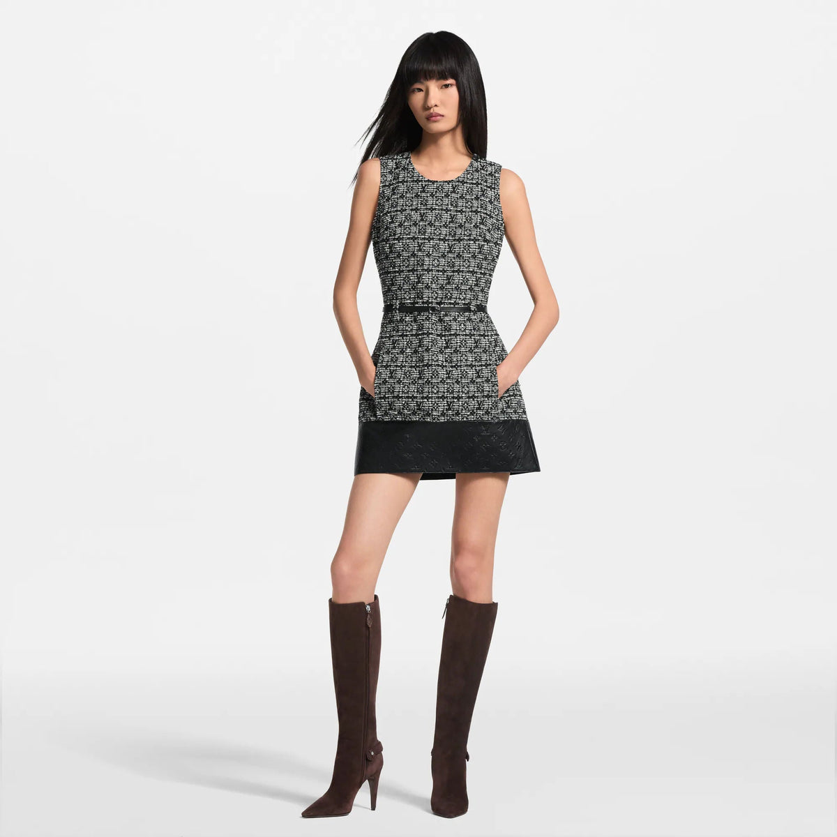 Women's Leather Accent Tweed Dress