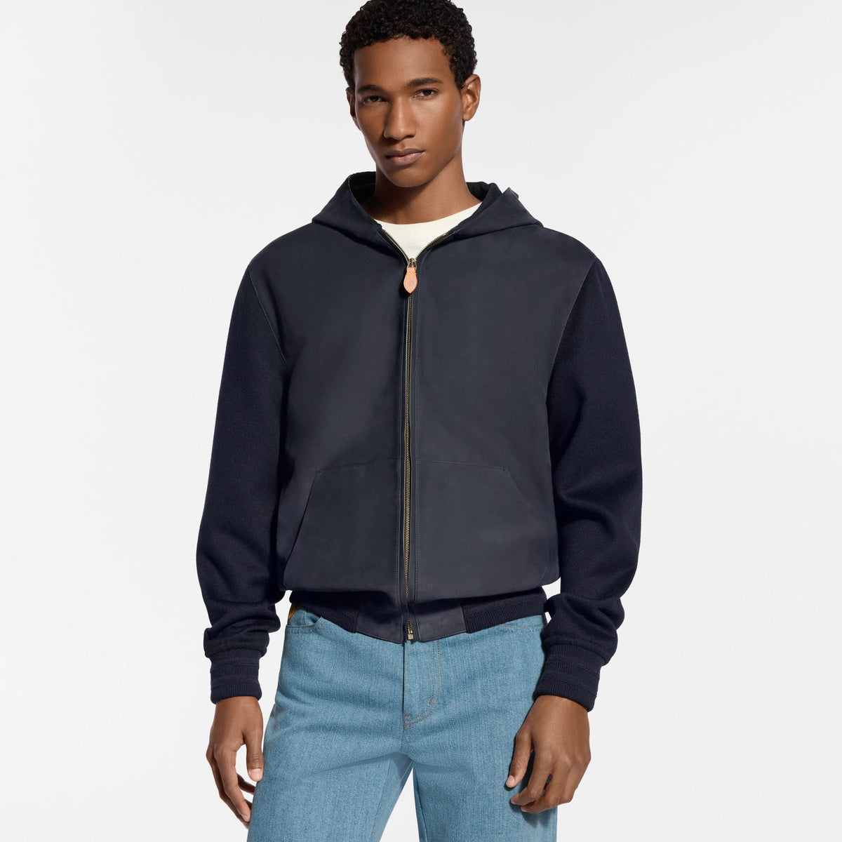 Men's Nubuck Leather Hooded Blouson