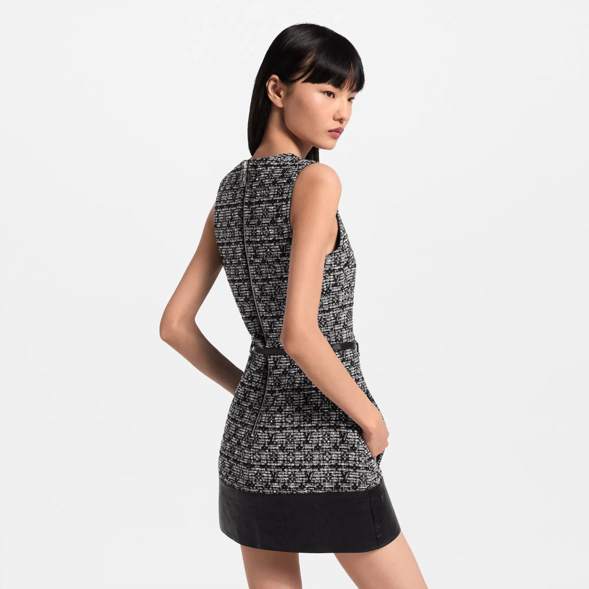 Women's Leather Accent Tweed Dress
