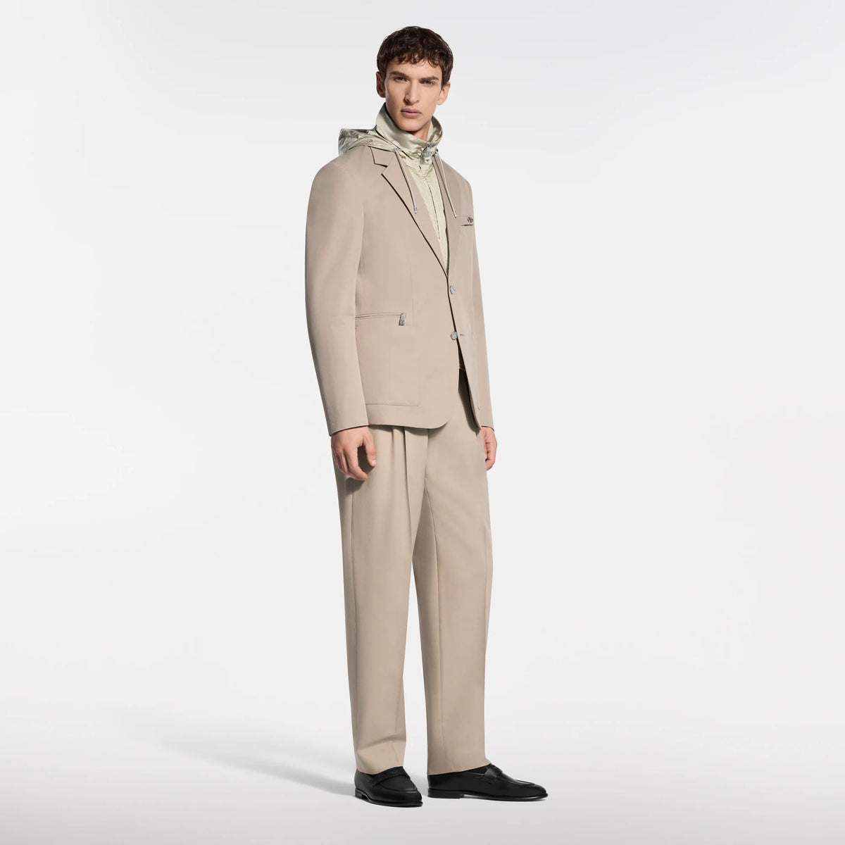 Men's Light Pleated Wool Cotton Twill Pants